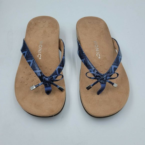 Vionic Rest Bella II Toe Post Thong Sandal Shoe Navy Chevron Women's Size 9 NEW - Picture 4 of 10